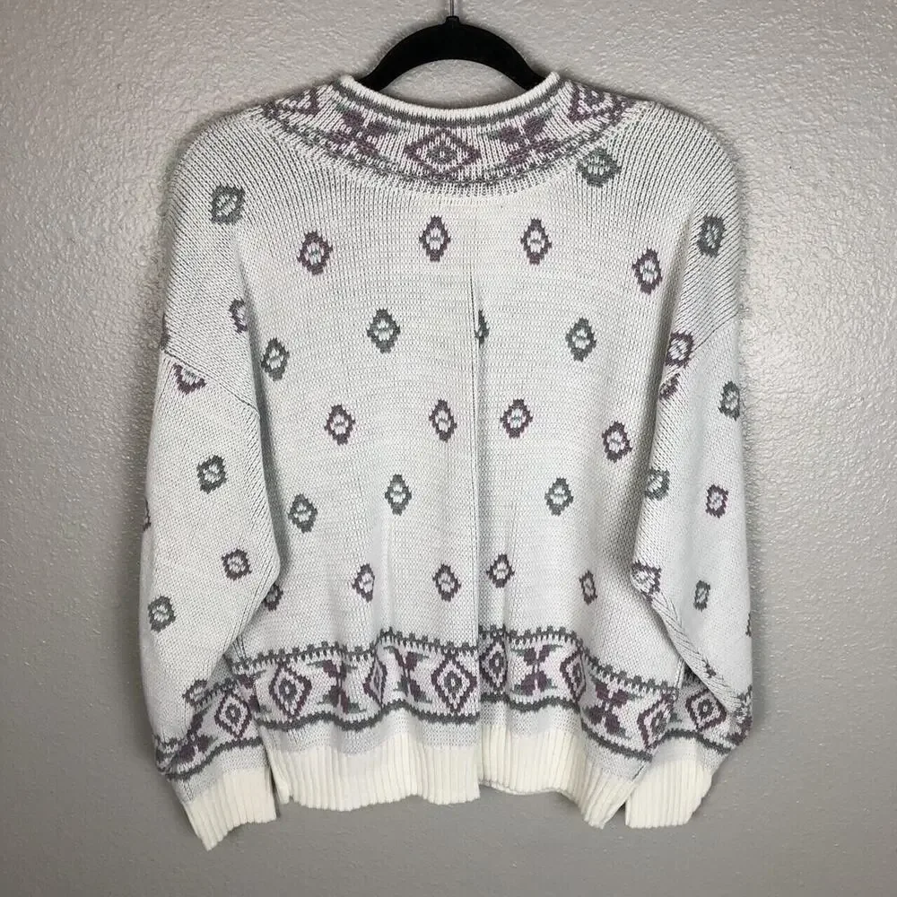 Vintage Size Large Matching Sweater & Cardigan Pastel Knit Floral Cottage Flower